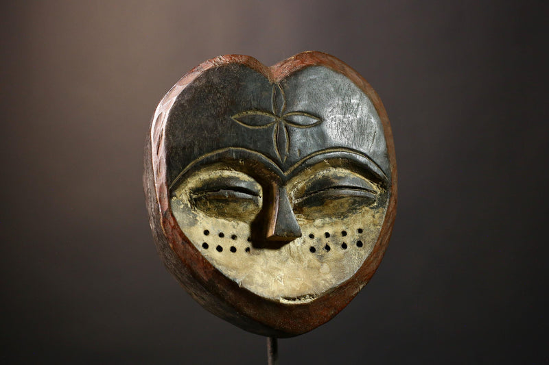 African Mask Antique Lega - Authentic Tribal Face Wooden Wall Art Decor for Home, Unique Ethnic Sculpture and Cultural Collectible0-G3658