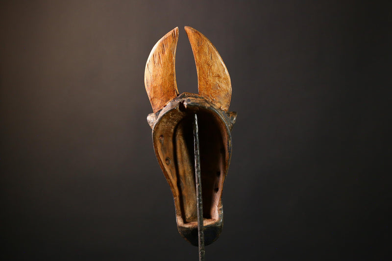 African Mask Hand-Carved Vintage Baule - Authentic Bidjogo Bull Wall Hanging Art, Unique Tribal Sculpture for Home Decor-G3656