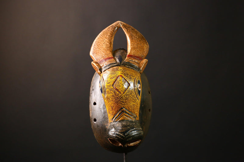 African Mask Bidjogo Bull - Unique Bobo Tribal Wooden Face Wall Decor, Handcrafted Art Sculpture for Home Collectibles and Decor-G3655