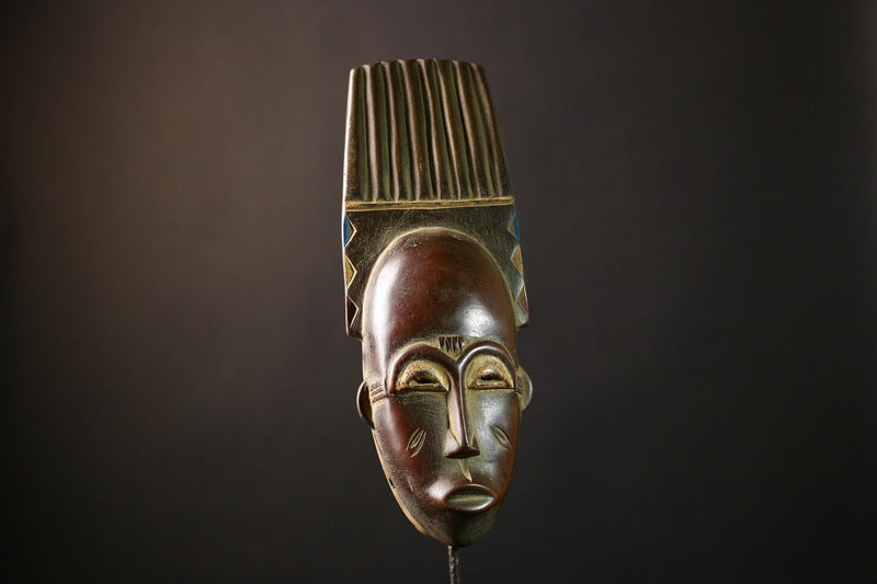 African Mask Baule Carved Wood - Unique Handcrafted Wall Hanging Art Decor, Tribal Sculpture for Home and Cultural Collectibles-G3652