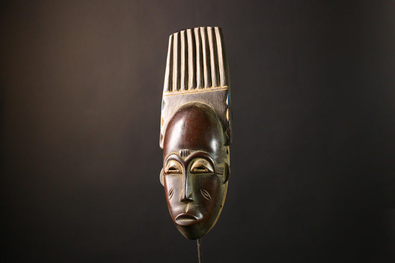 African Mask Baule Carved Wood - Unique Handcrafted Wall Hanging Art Decor, Tribal Sculpture for Home and Cultural Collectibles-G3652