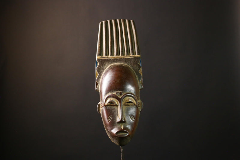 African Mask Baule Carved Wood - Unique Handcrafted Wall Hanging Art Decor, Tribal Sculpture for Home and Cultural Collectibles-G3652