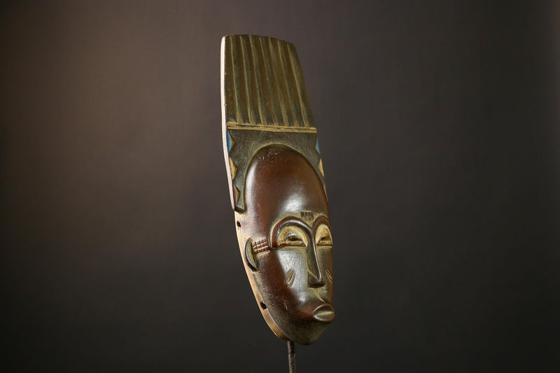 African Mask Baule Carved Wood - Unique Handcrafted Wall Hanging Art Decor, Tribal Sculpture for Home and Cultural Collectibles-G3652