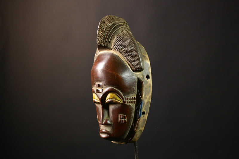 African Mask Baule Guro - Handmade Tribal Wood Wall Decor, Unique Art Mask Sculpture for Home, Cultural Collectibles-G3651