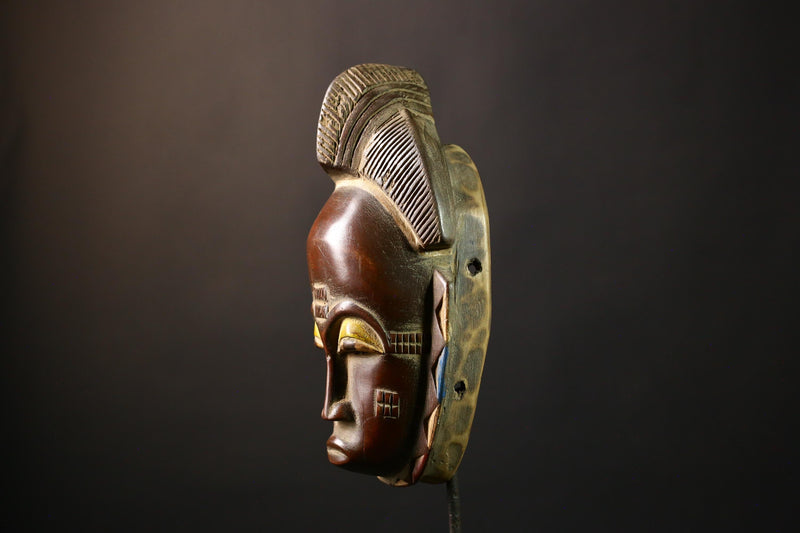 African Mask Baule Guro - Handmade Tribal Wood Wall Decor, Unique Art Mask Sculpture for Home, Cultural Collectibles-G3651