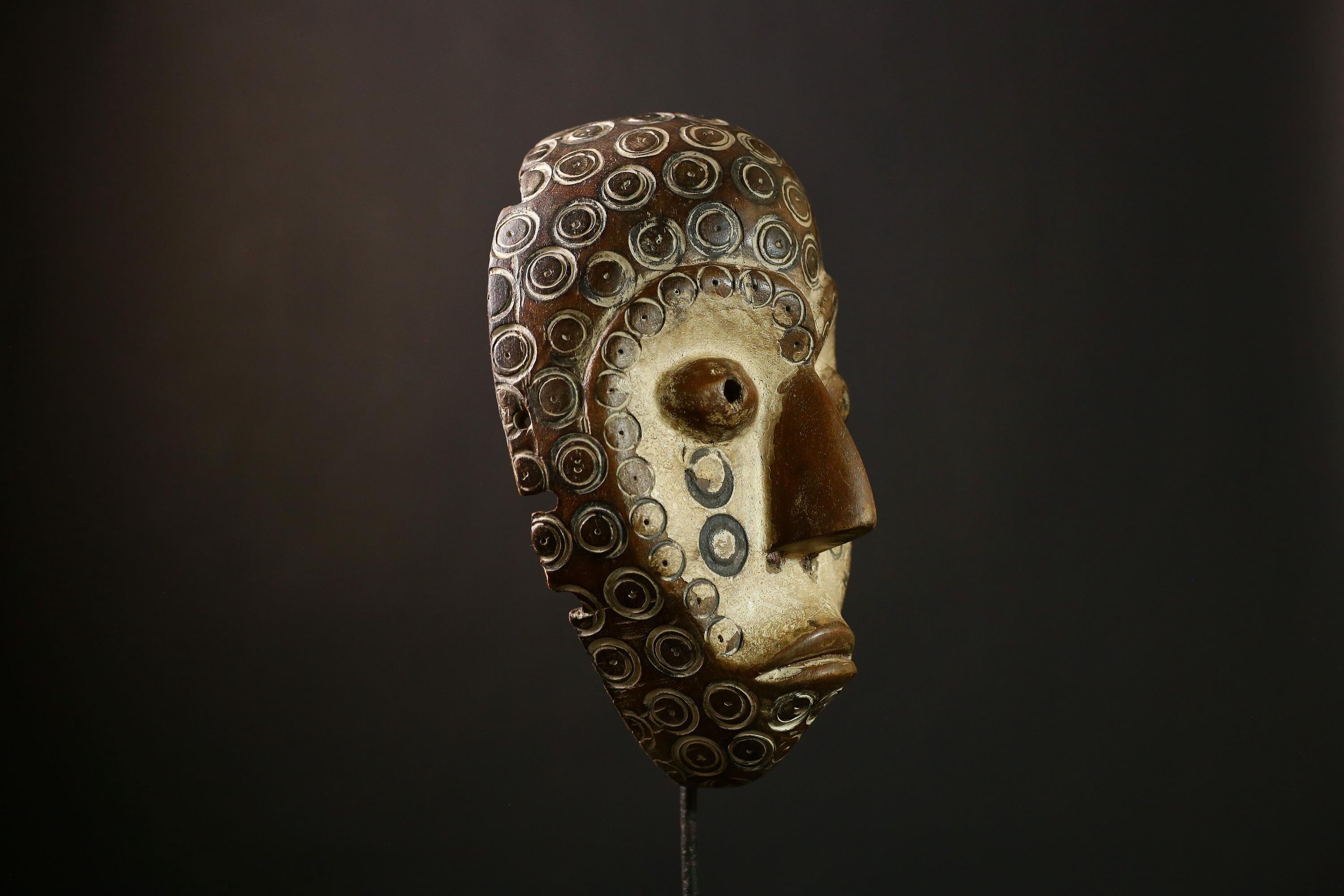 African Lega Mask - Authentic Wooden Tribal Wall Art, Unique Decorative Sculpture, Handcrafted African Decor for Home & Collection-G3934