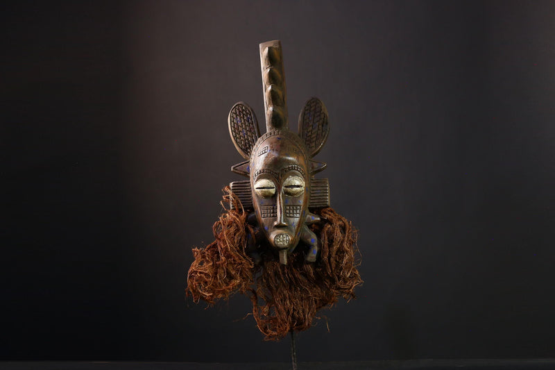 African Senufo Mask - Unique Wooden Tribal Wall Art, Handcrafted Decorative Sculpture, Authentic African Decor for Home Collection-G3933