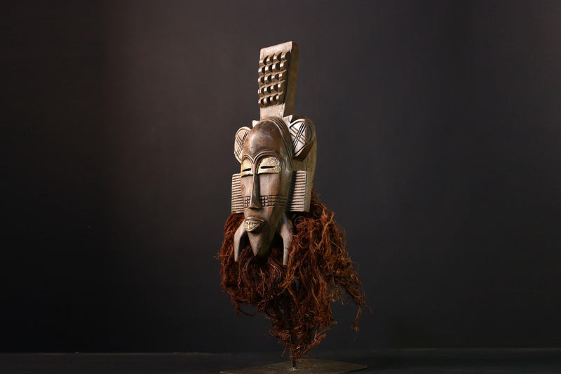 African Senufo Mask - Unique Wooden Tribal Wall Art, Handcrafted Decorative Sculpture, Authentic African Decor for Home Collection-G3932