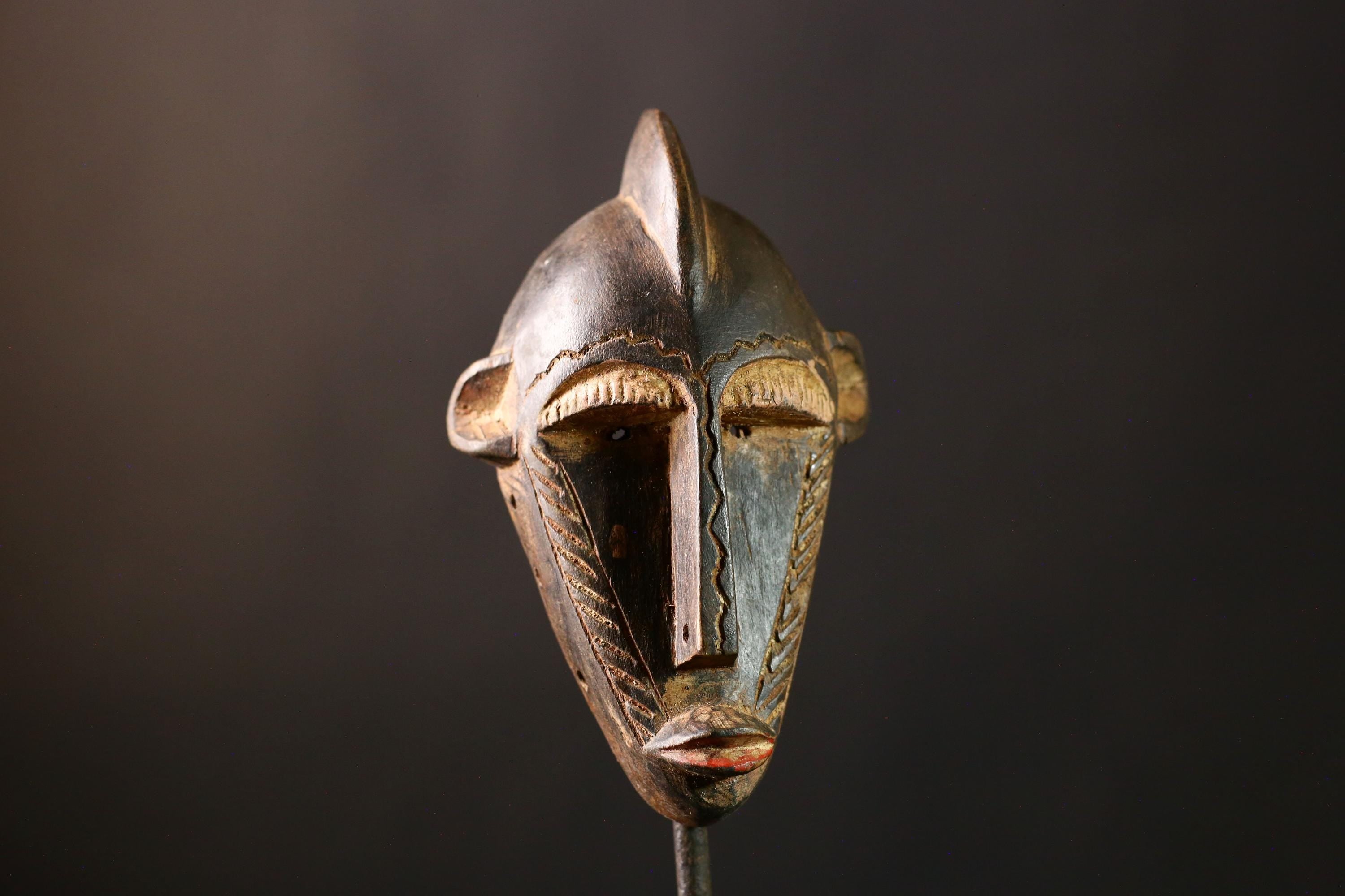 African Mask Vintage Bambara - Unique Hand-Carved Wooden Tribal Wall Decor Art Piece for Home, Culture, and Collectibles-9576