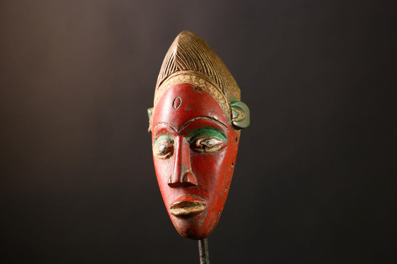 African Mask Antique Guro Baule - Handmade Wooden Tribal Face Wall Art Decor, Unique Sculpture for Home, Collectibles, and Culture-9574