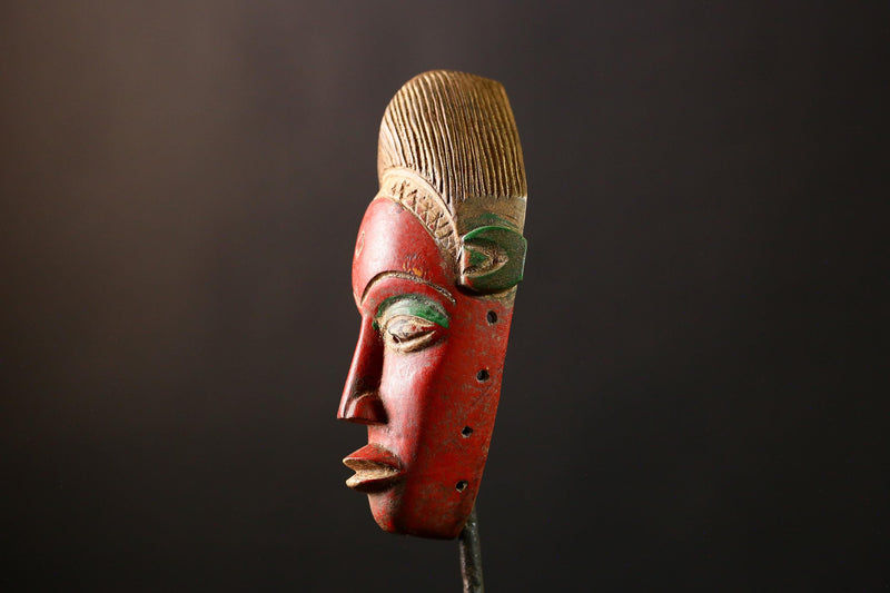 African Mask Antique Guro Baule - Handmade Wooden Tribal Face Wall Art Decor, Unique Sculpture for Home, Collectibles, and Culture-9574