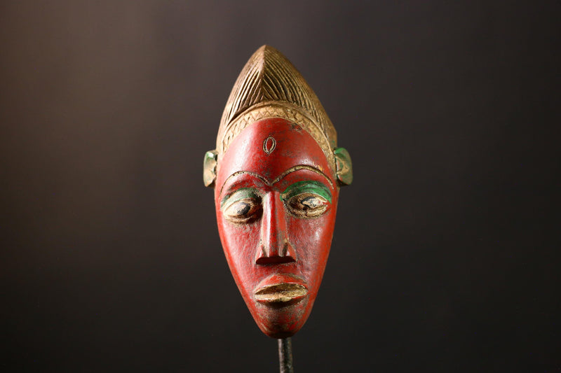 African Mask Antique Guro Baule - Handmade Wooden Tribal Face Wall Art Decor, Unique Sculpture for Home, Collectibles, and Culture-9574