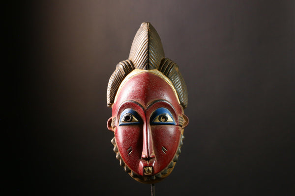 African Mask Vintage Guro Baule - Hand-Carved Wooden Tribal Face Wall Art Decor for Home, Art Collectibles, and Cultural Display-9570