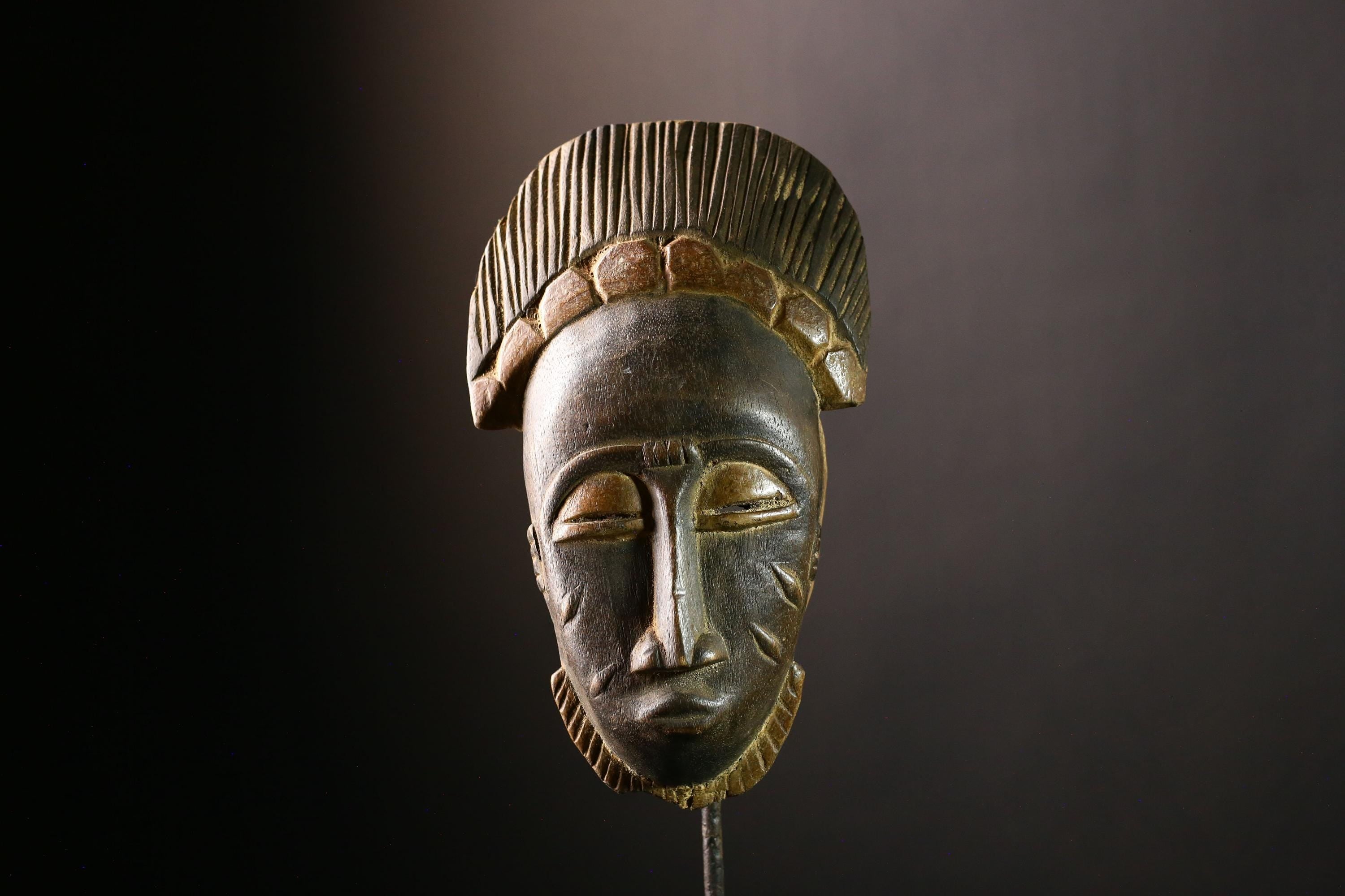 African Mask Antique Baule - Vintage Hand-Carved Wooden Tribal Face Sculpture, Unique Art Decor for Home, Collectibles, and Culture-5256
