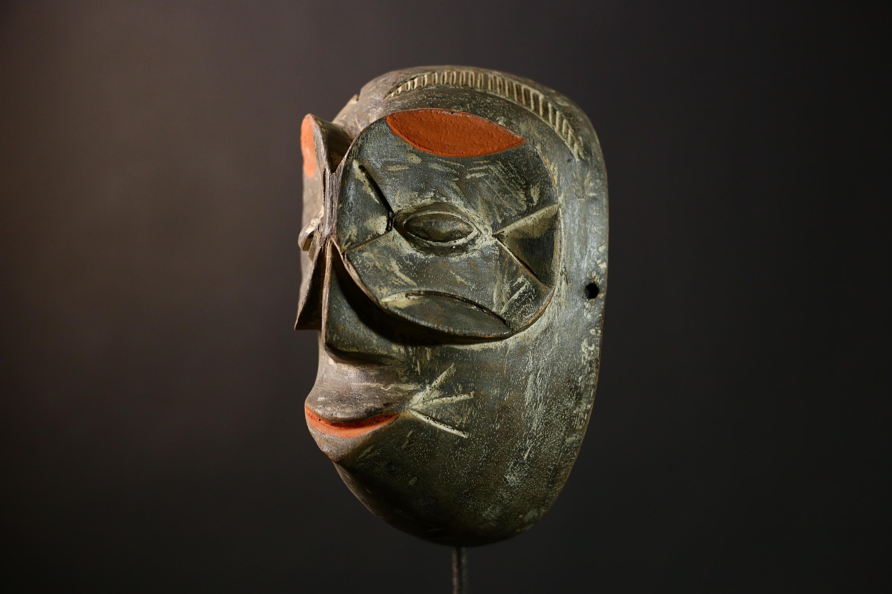 African Lega Mask - Handcrafted Wooden Tribal Wall Art - Unique Vintage Decor for Home, Office, and Art Collectors Cultural Sculpture-G3956
