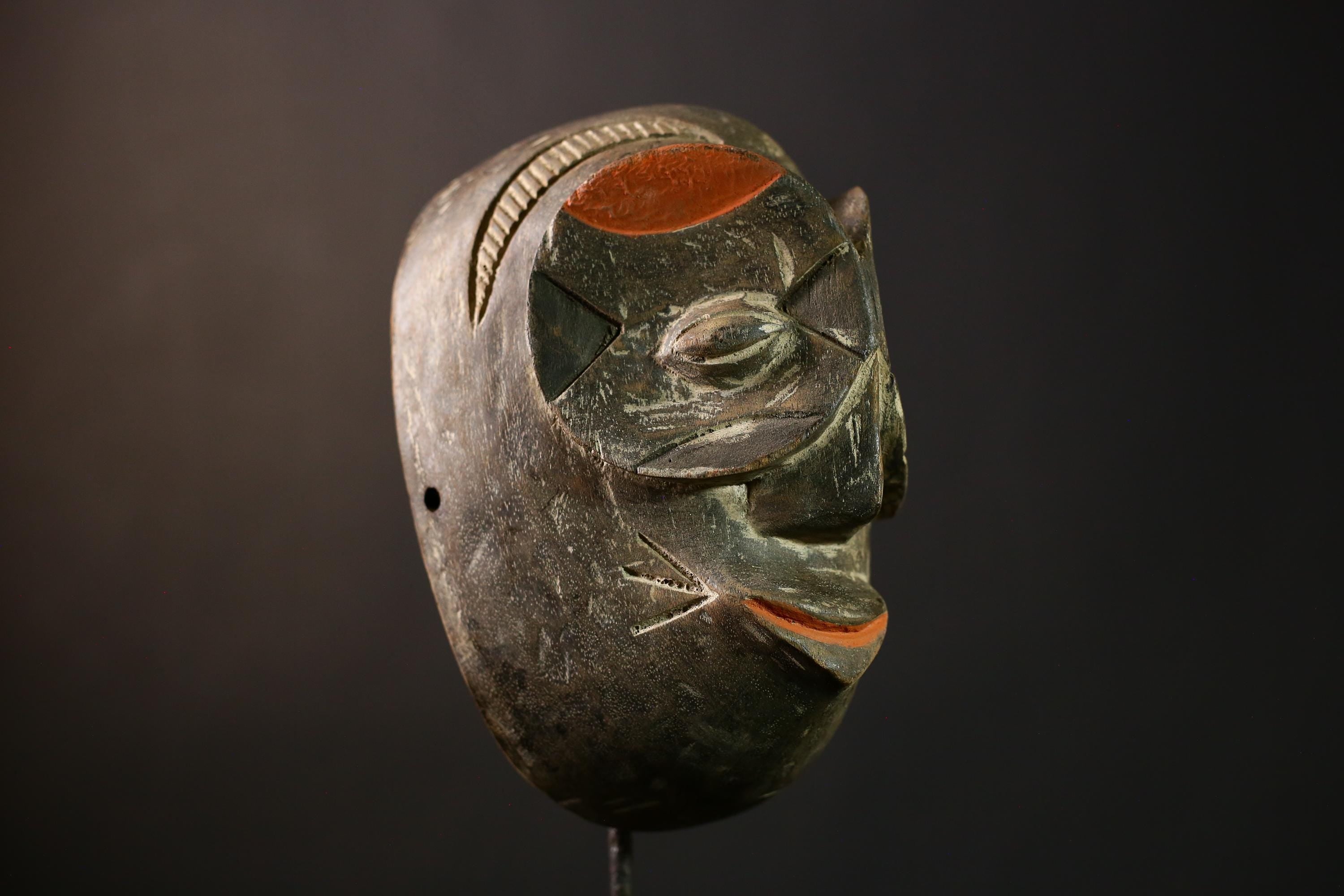 African Lega Mask - Handcrafted Wooden Tribal Wall Art - Unique Vintage Decor for Home, Office, and Art Collectors Cultural Sculpture-G3956