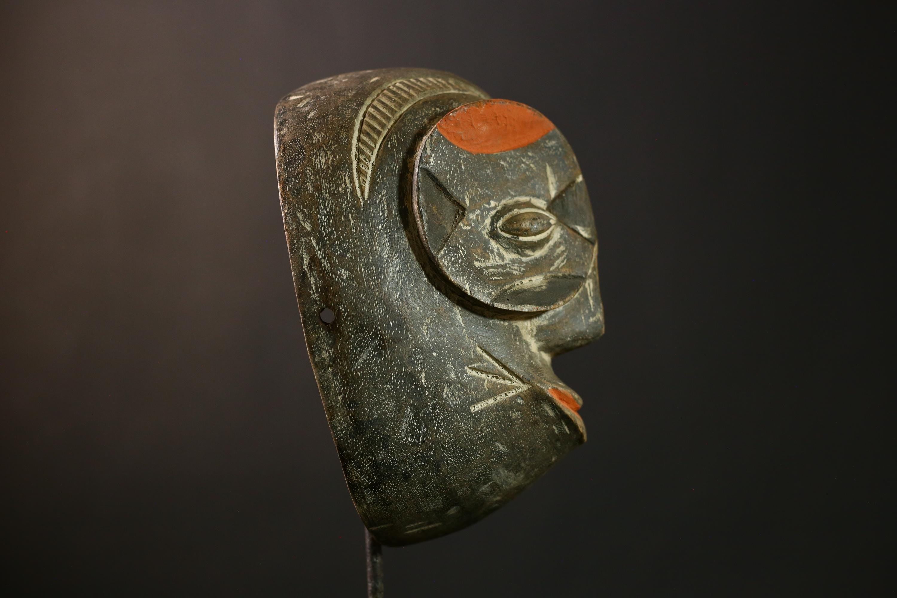African Lega Mask - Handcrafted Wooden Tribal Wall Art - Unique Vintage Decor for Home, Office, and Art Collectors Cultural Sculpture-G3956