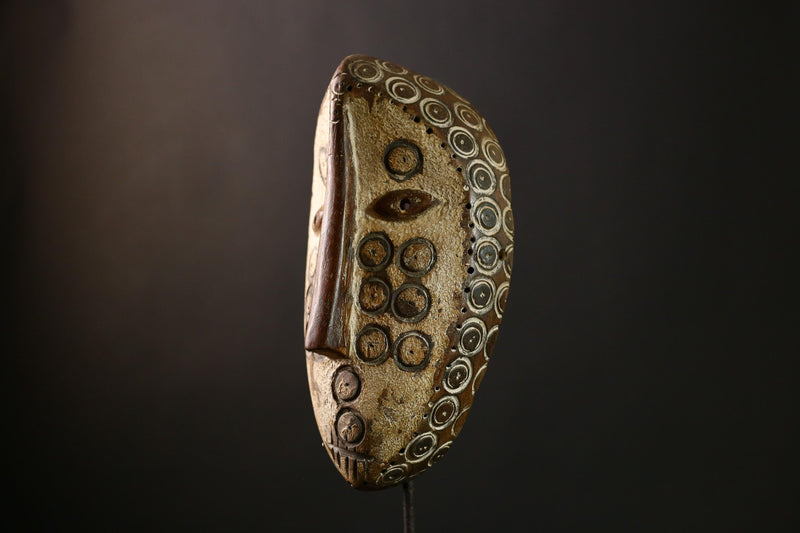 African Lega Mask - Authentic Hand-Carved Wooden Tribal Wall Art from Congo DRC - Unique Cultural Decor for Home and Art Lovers-G3954