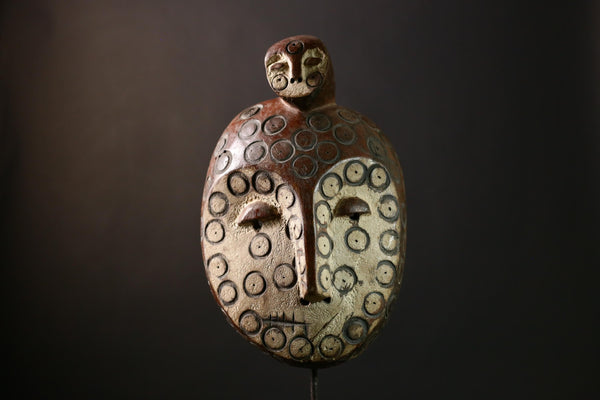 African Bwami Mask - Rare Hand-Carved Twin Mask from Congo - Vibrant Wooden Tribal Wall Art - Unique Cultural Decor for Home-G3951