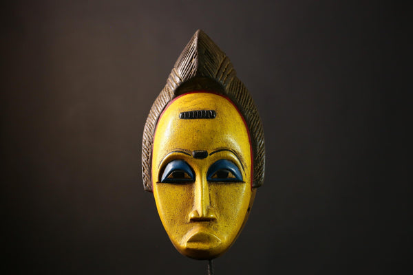 African Baule Mask - Unique Hand-Carved Wooden Tribal Wall Art Sculpture, Authentic Vintage Decor for Your Home or Garden Collection-G3947