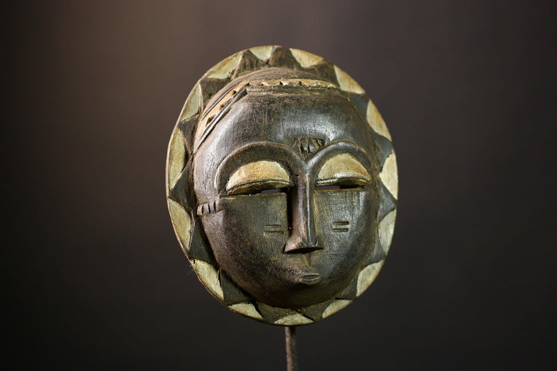 African Mask Handmade Wooden Tribal Sun Sculpture - Unique Wall Art, Cultural Home Decor, Ethnic Accent for Art Collectors -5305