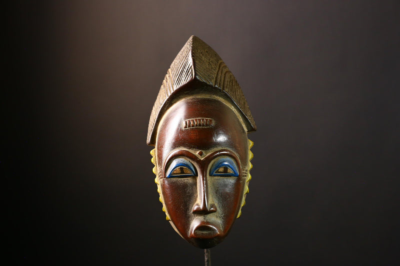 African Mask Handmade Baule Tribal Wooden Face Art - Unique Wall Decor, Cultural Sculpture Accent for Home Decor and Collectors -G3687