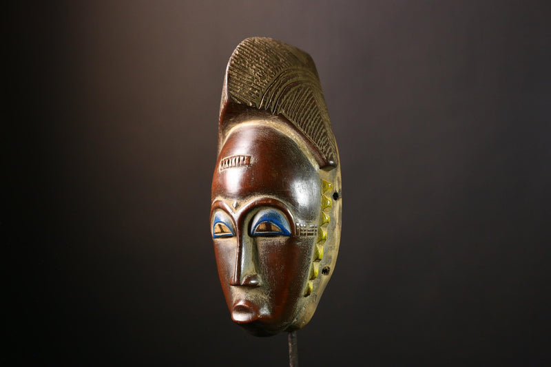 African Mask Handmade Baule Tribal Wooden Face Art - Unique Wall Decor, Cultural Sculpture Accent for Home Decor and Collectors -G3687