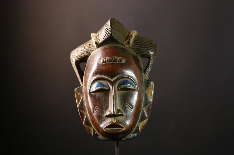 African Mask Handmade Baule Tribal Wooden Face Art - Unique Wall Decor, Cultural Sculpture Accent for Home Decor and Collectors -G3686