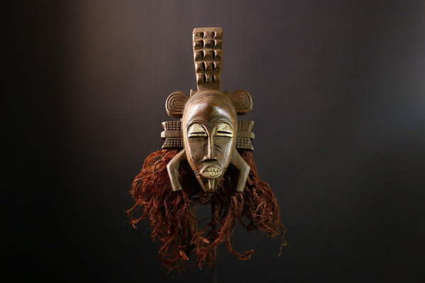 African Mask Vintage Senufo Kpelie Tribal Face Art - Hand-Carved Wooden Wall Decor, Unique Cultural Sculpture for Home Accent -G3685