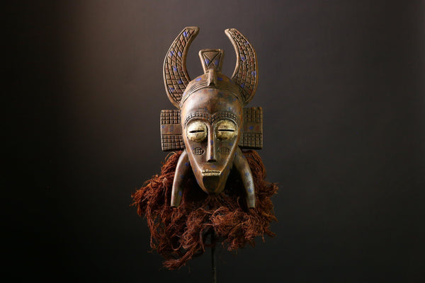 African Mask Senufo Kpelie Tribal Face Art - Unique Hand-Carved Wooden Wall Decor, Cultural Sculpture for Home and Collectors  -G3682