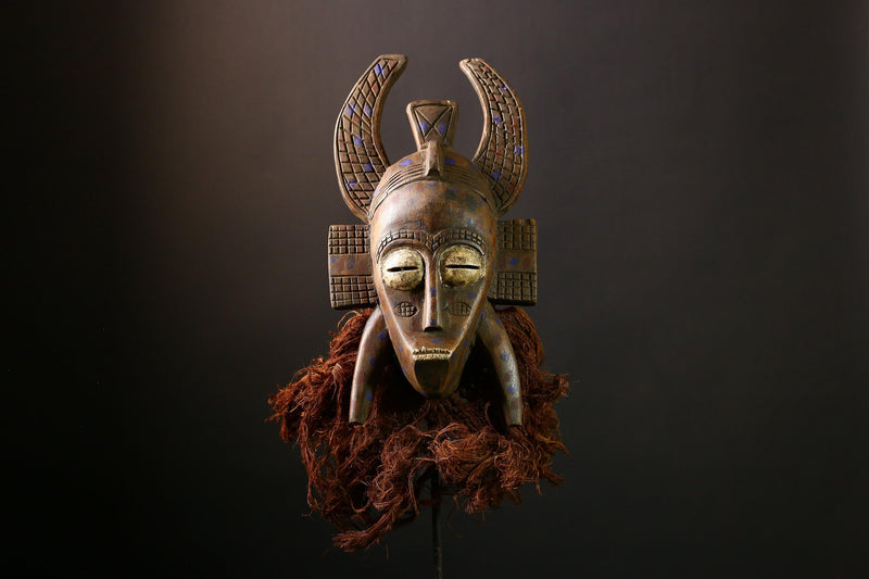 African Mask Senufo Kpelie Tribal Face Art - Unique Hand-Carved Wooden Wall Decor, Cultural Sculpture for Home and Collectors  -G3682