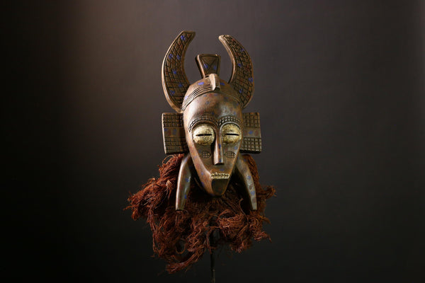 African Mask Senufo Kpelie Tribal Face Art - Unique Hand-Carved Wooden Wall Decor, Cultural Sculpture for Home and Collectors  -G3682