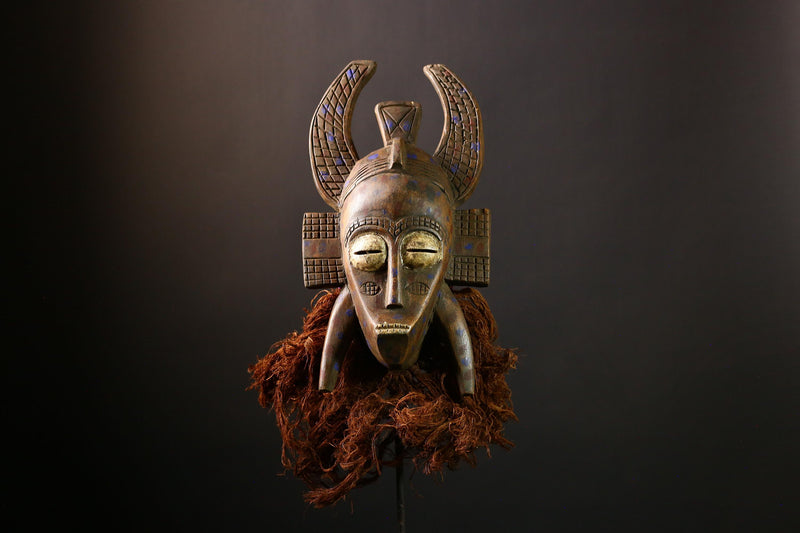 African Mask Senufo Kpelie Tribal Face Art - Unique Hand-Carved Wooden Wall Decor, Cultural Sculpture for Home and Collectors  -G3682