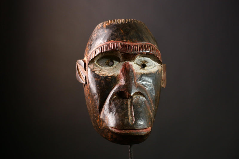 African Baule Monkey Mask - Handcrafted Wooden Tribal Wall Art, Unique Ethnic Decor, Stunning Collectible Sculpture from Africa-8169