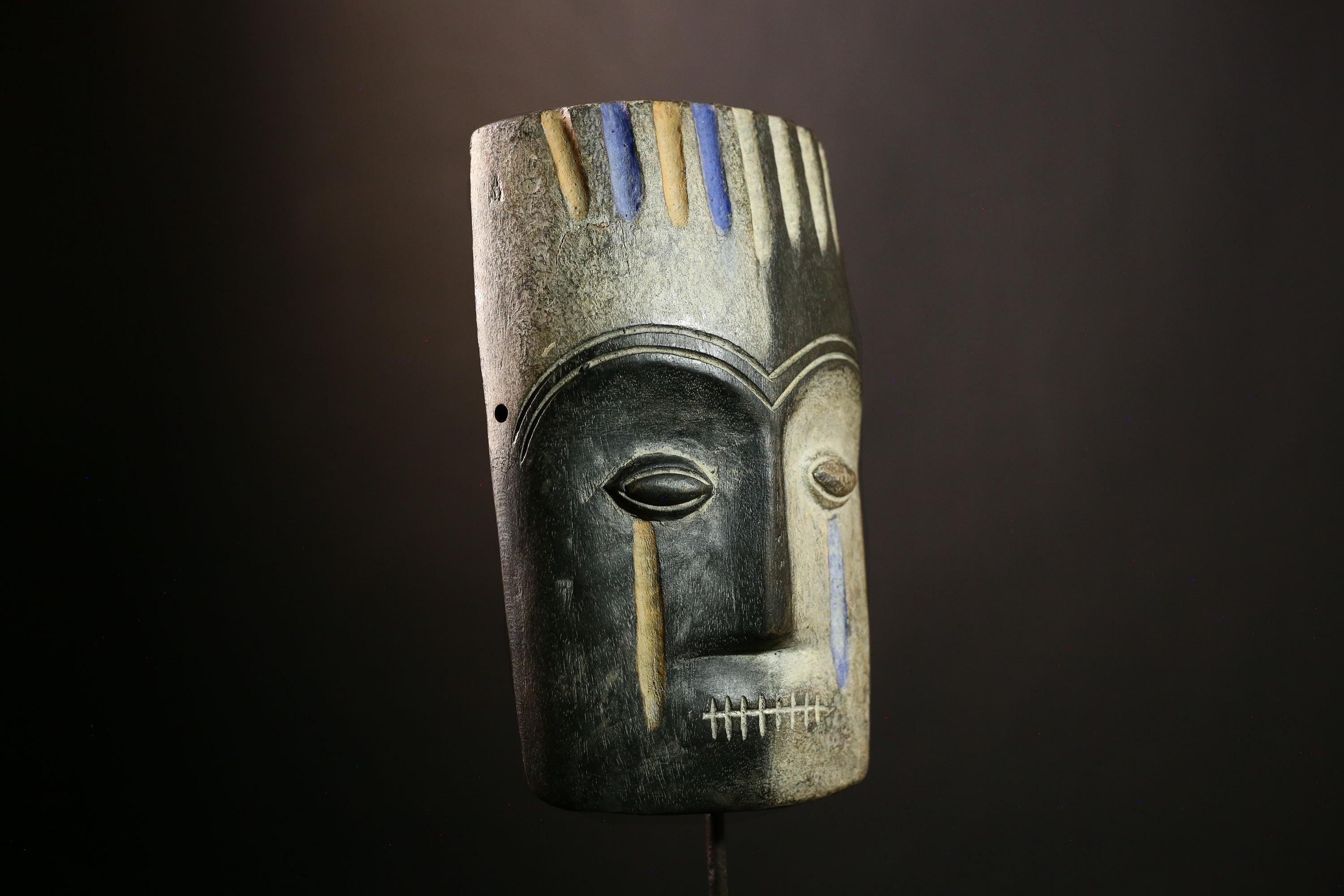 African Lega Mask - Handcrafted Wooden Tribal Face Art, Unique Vintage Wall Decor, Ethnic Sculpture for Home and Collectors-G1907