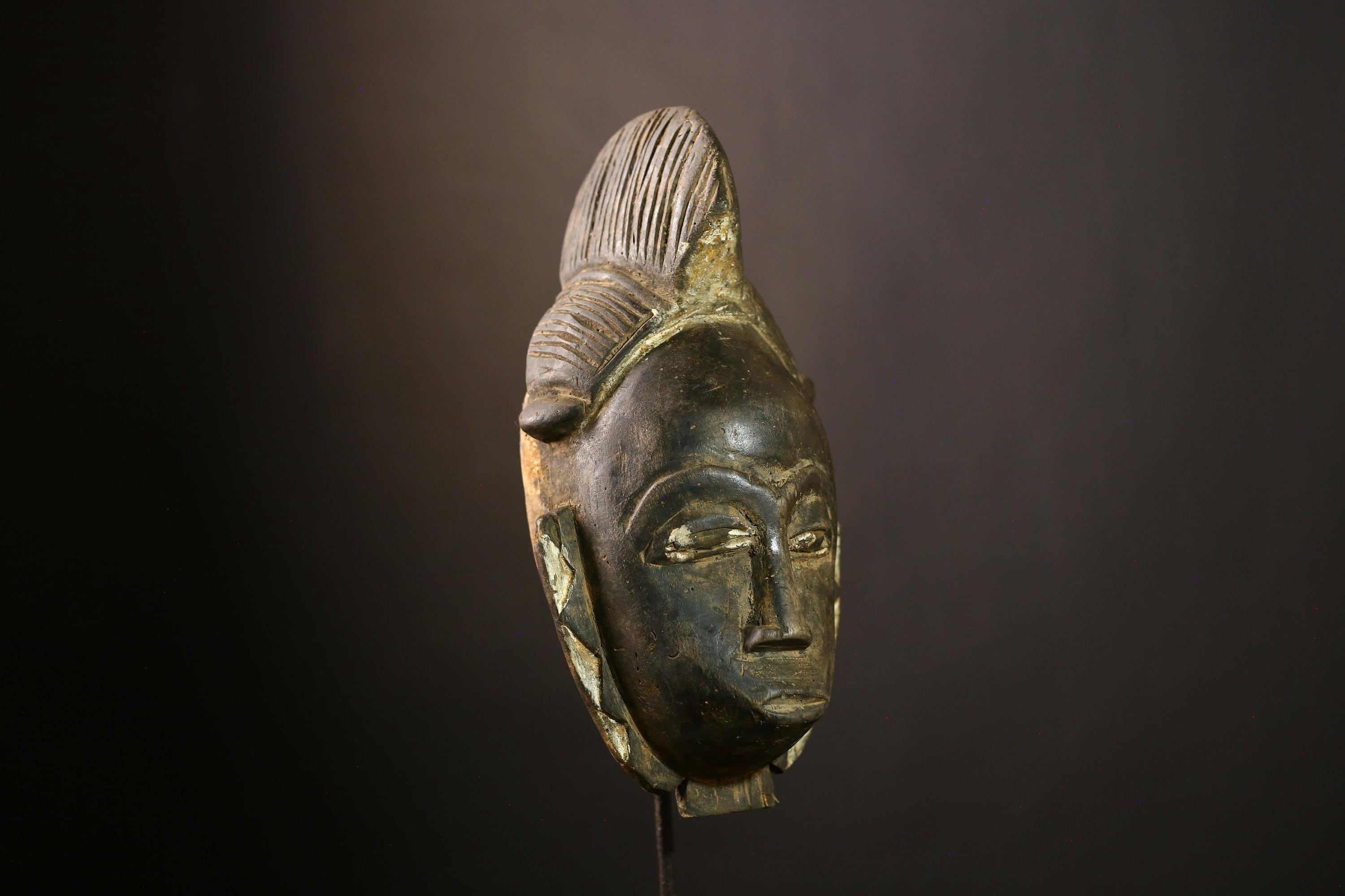 African Baule Mask - Hand-Carved Wooden Tribal Wall Art, Unique Vintage Decor, Ethnic Sculpture for Home and Art Collectors-G1906
