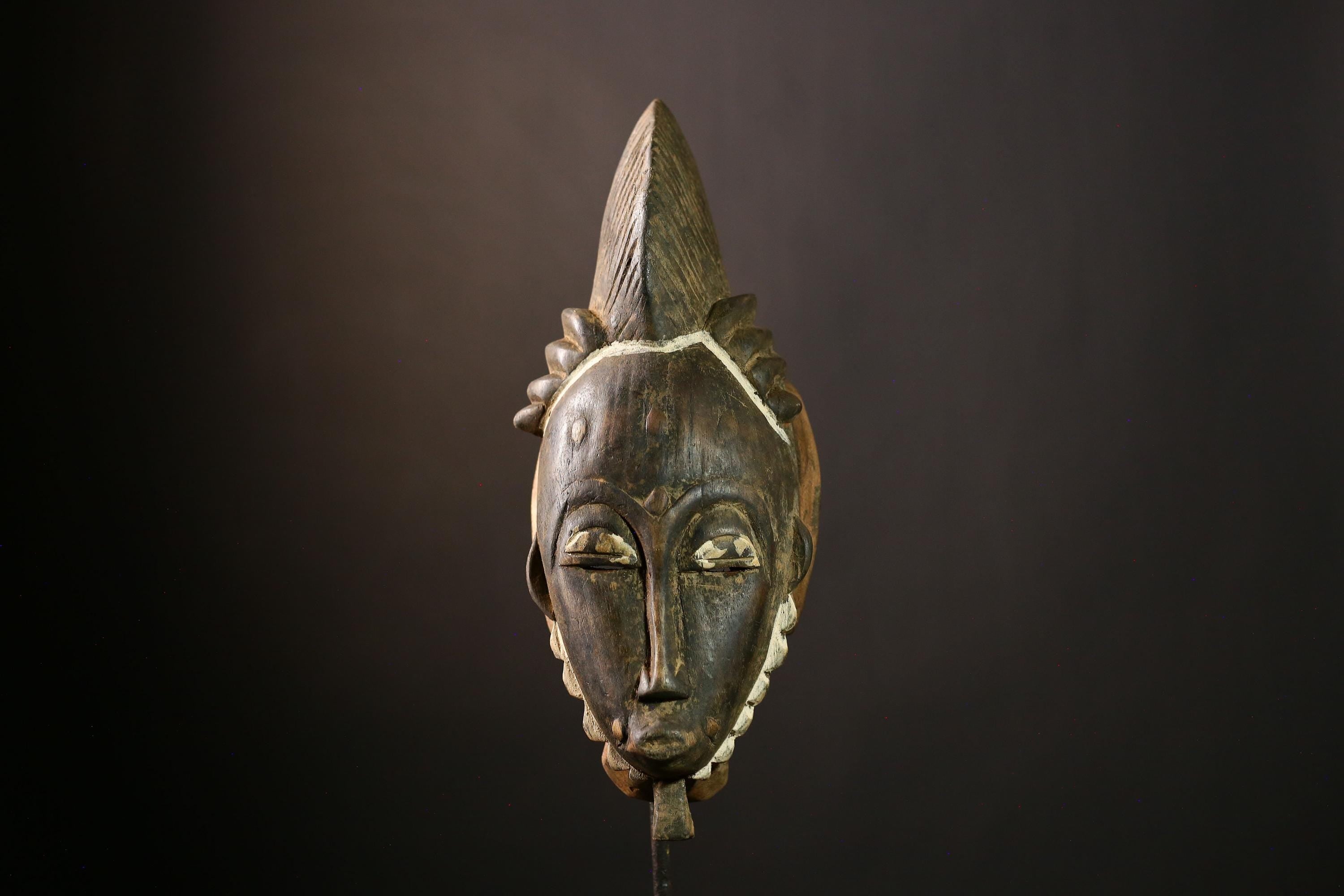 African Baule Mask - Handcrafted Wooden Tribal Wall Hanging, Unique African Art, Vintage Decor for Home and Collectors' Display-G1901