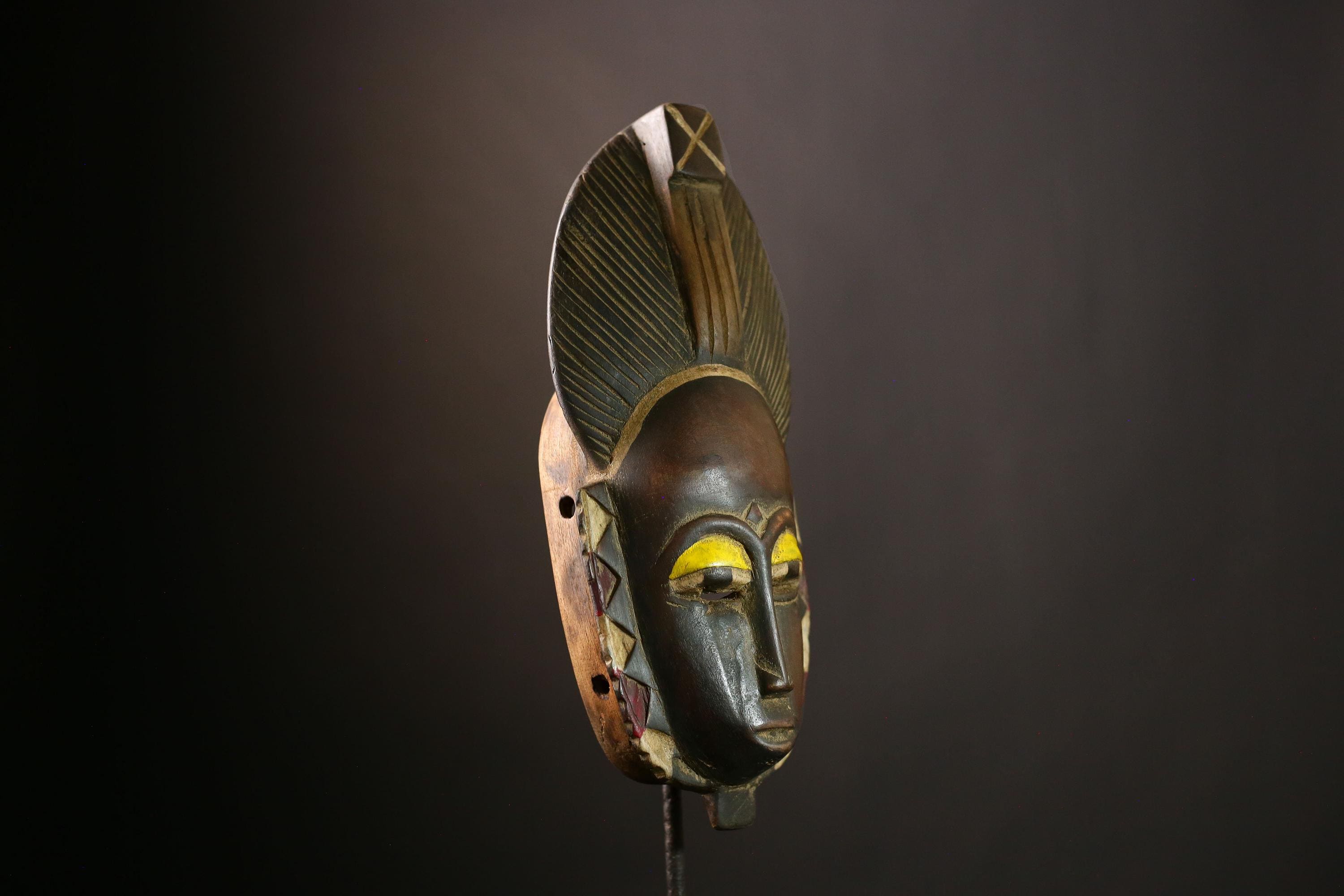 African Baule Mask - Unique Hand-Carved Wooden Tribal Wall Decor, Vintage African Art, Ethnic Sculpture for Home Collectors-G3972
