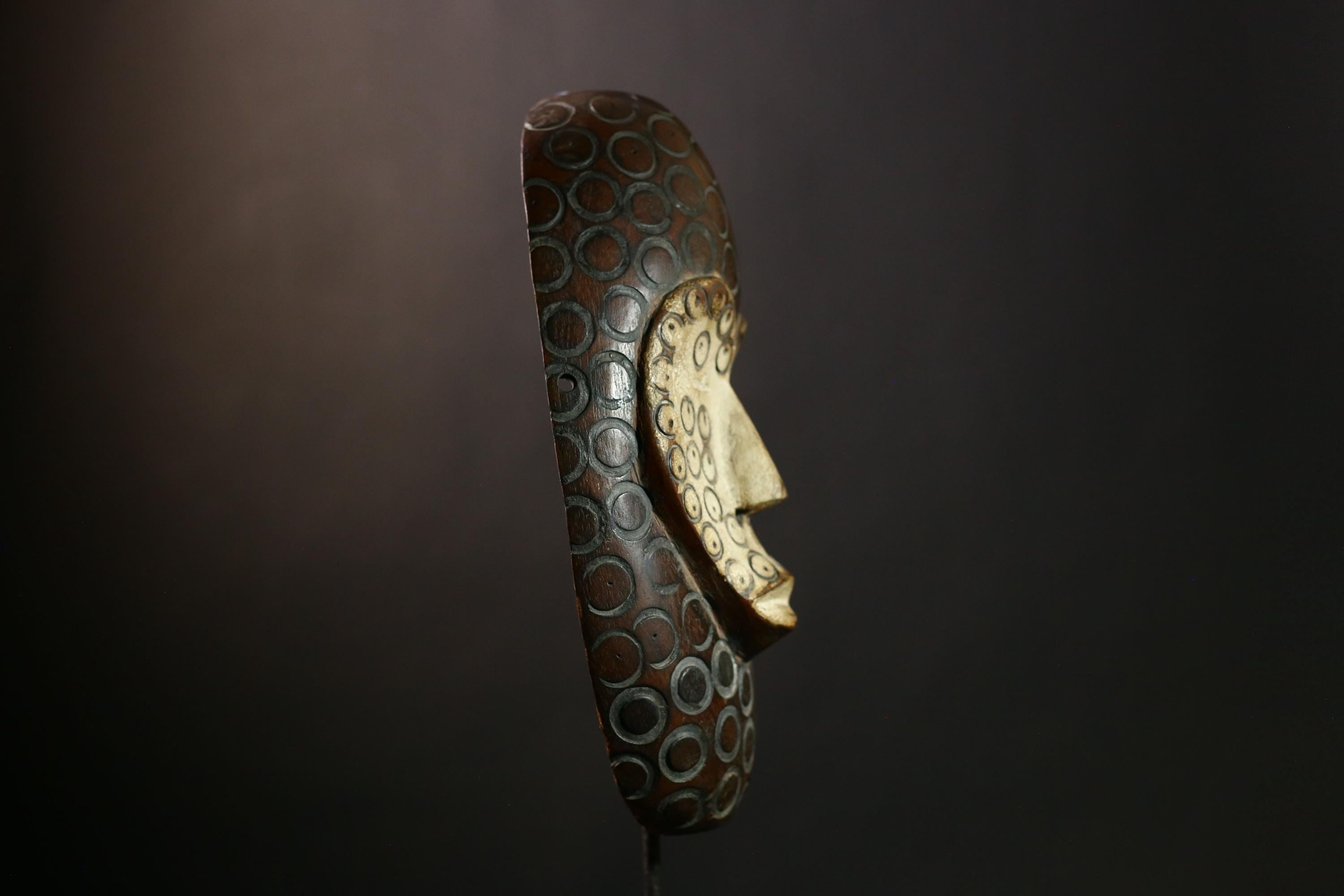 African Lega Bwami Mask - Handcrafted Wooden Tribal Wall Art, Unique Ethnic Sculpture, Vintage Home Decor for Collectors' Display-G3971