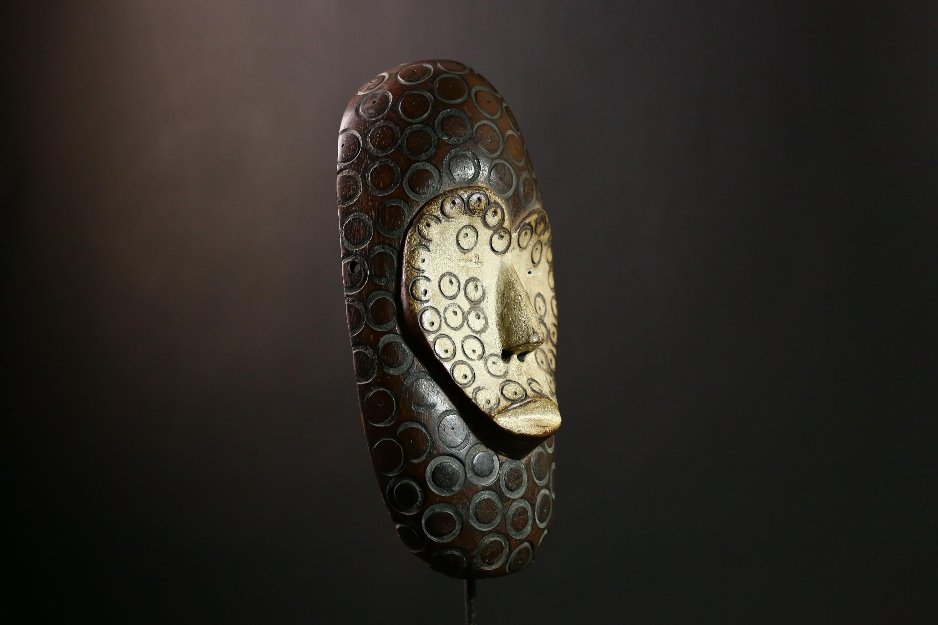 African Lega Bwami Mask - Handcrafted Wooden Tribal Wall Art, Unique Ethnic Sculpture, Vintage Home Decor for Collectors' Display-G3971