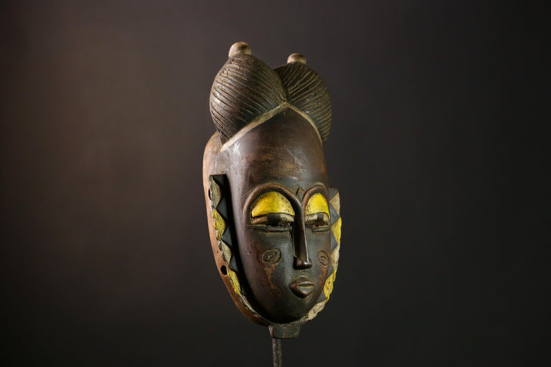 African Guro Mask - Vintage Wood Carved Tribal Face Art, Unique Wall Hanging Decor, Handcrafted Ethnic Sculpture for Collectors-G3959