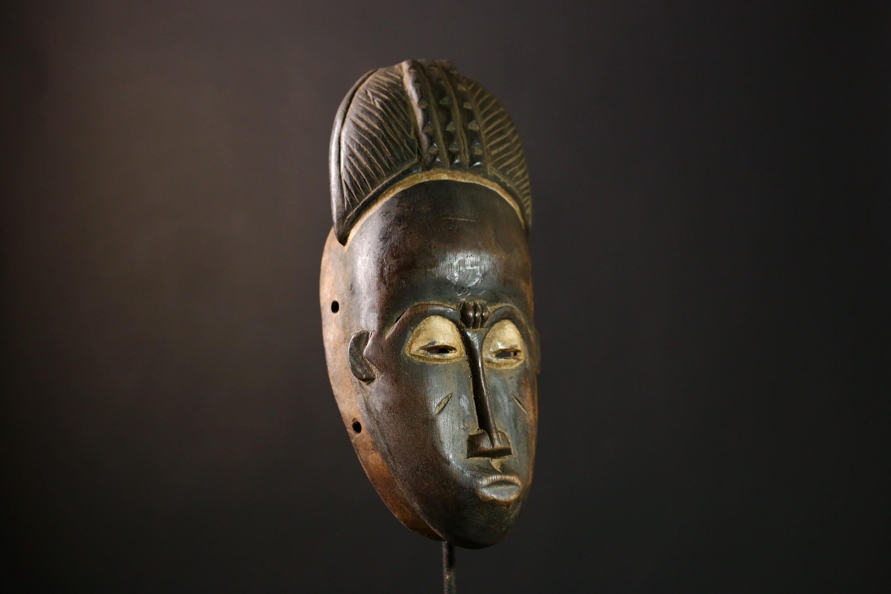 African Guro Mask - Vintage Wood Carved Tribal Face Art, Unique African Wall Decor, Handcrafted Collectible Sculpture for Home-G3958