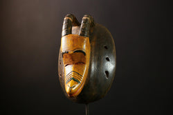 African Mask - Hand-Carved Yellow Baule Wall Hanging Art Décor - Unique Tribal Wooden Sculpture for Home and Cultural Collection G3696