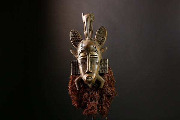 African Mask - Vintage Hand-Carved Senufo Kpelie Tribal Art - Unique Wall Décor for Home and Cultural Collectible Display- G3695