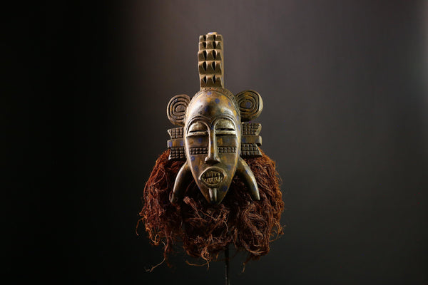 African Mask - Vintage Hand-Carved Senufo Kpelie Tribal Art - Unique Wall Décor for Home and Cultural Collectible Display- G3694