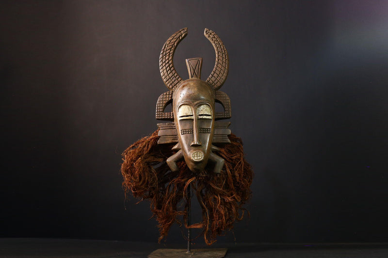 African Mask - Hand-Carved Senufo Tribal Wood Art, Unique Côte d'Ivoire Decor, Ethnic Wall Hanging Sculpture, Authentic Collectible-G3709