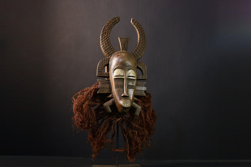 African Mask - Hand-Carved Senufo Tribal Wood Art, Unique Côte d'Ivoire Decor, Ethnic Wall Hanging Sculpture, Authentic Collectible-G3709