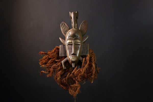 African Mask - Hand-Carved Senufo Tribal Wood Art, Unique Côte d'Ivoire Decor, Ethnic Wall Hanging Sculpture, Authentic Collectible-G3710