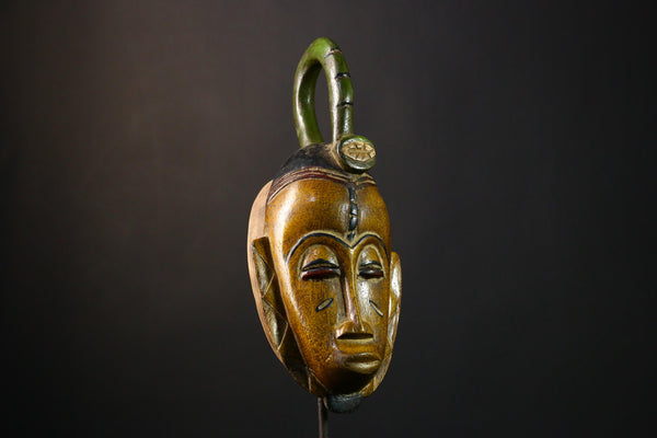 African Mask - Authentic Vintage Baule Hand-Carved Tribal Wall Art, Unique Home Decor, Cultural Sculpture, Ethnic Collectible Piece G3712