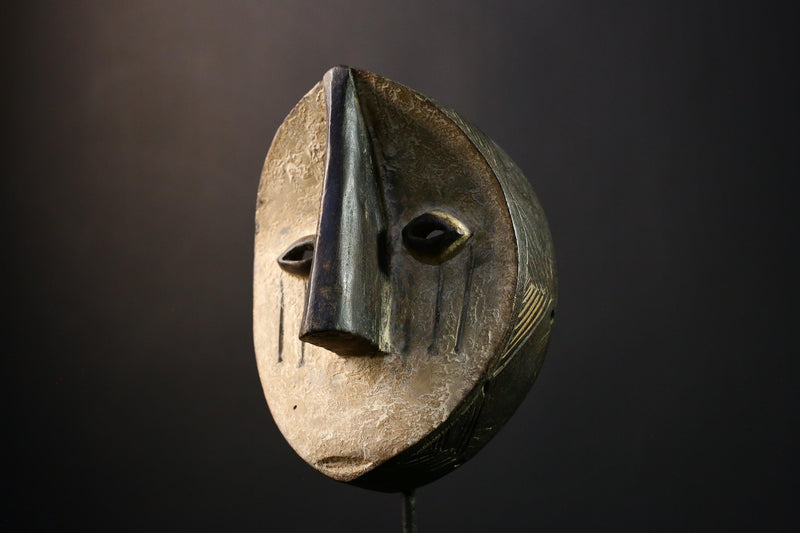 African Mask - Mfondo Wooden Face Mask from Lwala, Democratic Republic of Congo, Handcrafted Tribal Art, Unique Wall Decor Sculpture - G3717